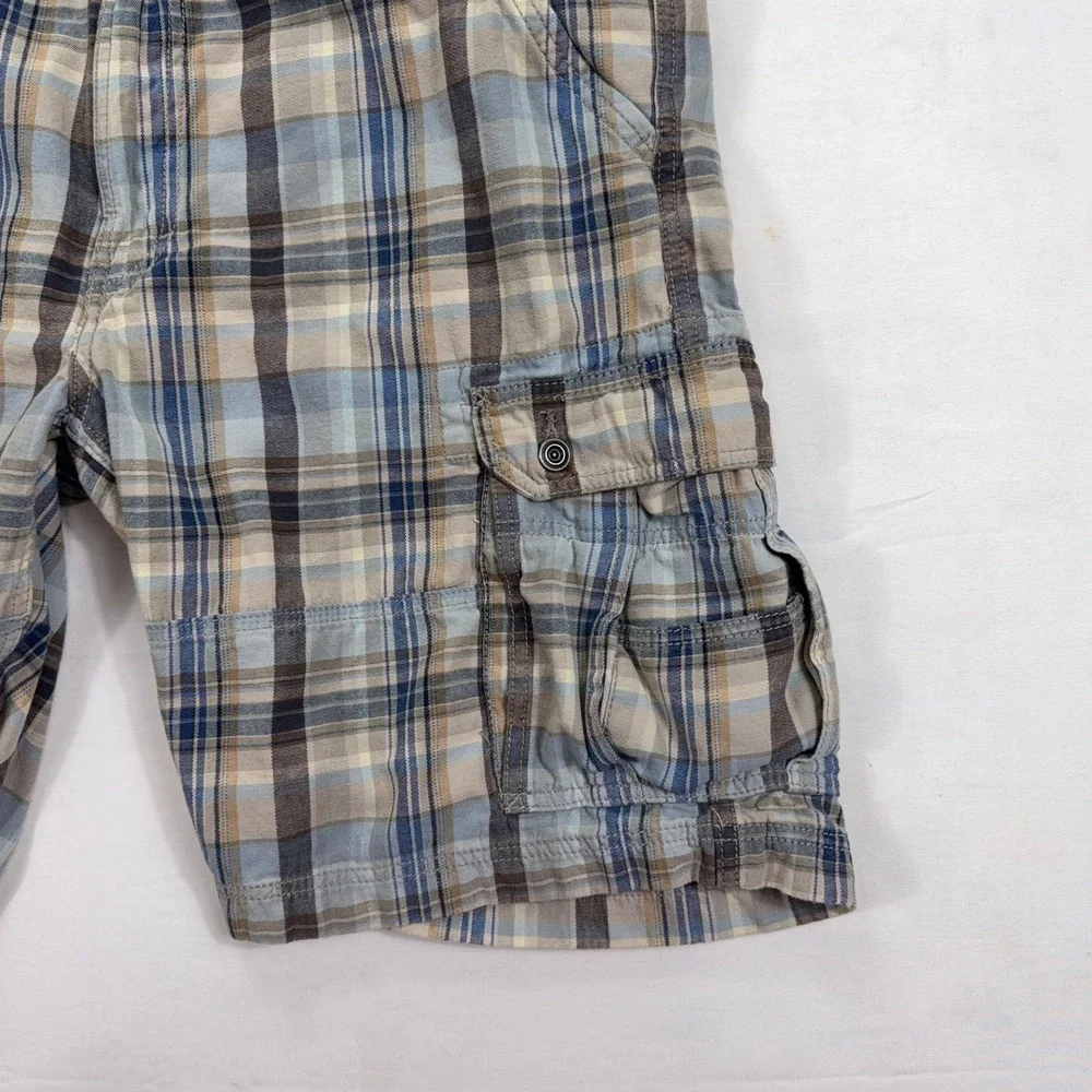 Levis Cargo Shorts Plaid Cotton Multi-Pocket Outdoor Casual‎ Size 36 Blue Brown